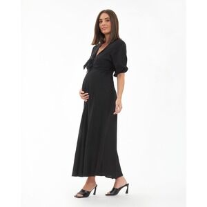 Ripe‎ Maternity Camille Dress – Black Knot Front Empire Waist Midi – Size Medium